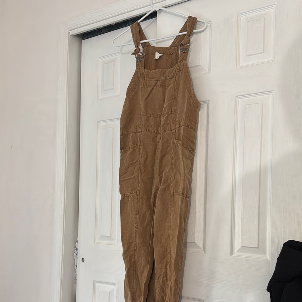 Brown Denim Overalls with Adjustable Straps and Relaxed Fit